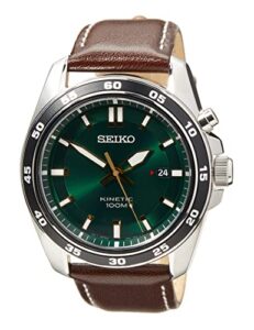 seiko mens analogue kinetic watch with leather strap ska791p1