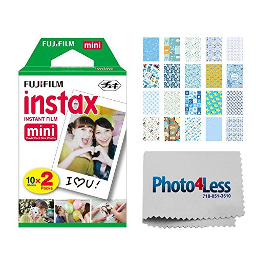 Fujifilm instax Mini Instant Film (20 Exposures) + 20 Sticker Frames for Fuji Instax Prints Baby Boy Themed Package + Cleaning Cloth – Deluxe Accessory Bundle