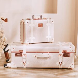 urecity vintage suitcase set for women, vintage luggage sets for women 2 piece, cute designer trunk luggage, retro suit case (Rose White, 24"+12")