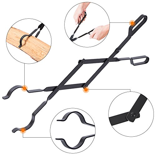 AMAGABELI GARDEN & HOME 26" Long Firewood Tongs Log Grabber 0.12 inch Thickness for Fire Pit Campfire Bonfire Fireplace Heavy Duty Wrought Iron Outside Outdoor Indoor Wood Stove Fire Place Tools