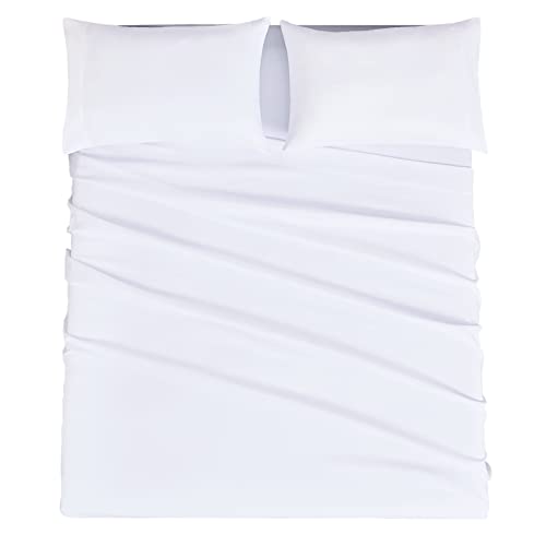 Mejoroom Full Size Sheet Sets - Hotel Luxury 1800 White Sheet - 16 Inch Deep Pocket Bed Sheets, Extra Soft Breathable Wrinkle Fade Stain Resistant Hypoallergenic - 4 Piece (Full, White)