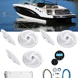 (6) Rockville RSM65W 6.5" Slim Marine Boat Speakers+6-Ch Amp+Bluetooth Receiver