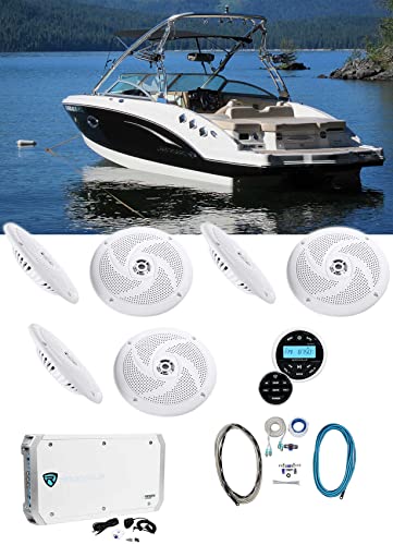 (6) Rockville RSM65W 6.5" Slim Marine Boat Speakers+6-Ch Amp+Bluetooth Receiver