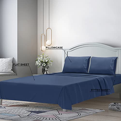 Mejoroom Full Size Sheets,1800TC Luxury Full Sheets with 16 Inch Deep Pocket,Premium Bedding Collection - Extra Soft Breathable Wrinkle Fade Stain Resistant Hypoallergenic - 4 Piece (Full, Navy)