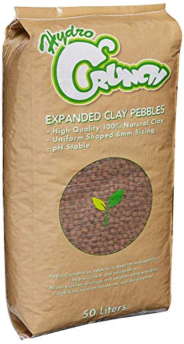 Hydro Crunch DBAUS888 Expanded Clay Growing Media Hydroponic 50 Liter 8 mm Aggregate Pebbles Pellets, Brown