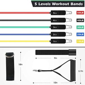 Whatafit Resistance Bands Set (11pcs), Exercise Bands with Door Anchor, Handles, Carry Bag, Legs Ankle Straps for Resistance Training, Physical Therapy, Home Workouts