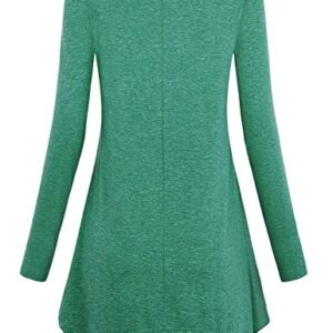 MOQIVGI Tunic Tops for Leggings for Women Cowl Neck Long Sleeve Fall Shirts Modest Career Office Wear Cozy Modern Fit Sharkbite Hem A-line Pullover Sweatshirt with Pockets Green XX-Large