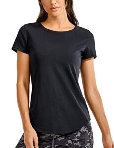 crz yoga women's pima cotton short sleeve workout shirt yoga t-shirt athletic tee top black large