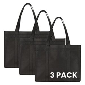 NZ home XL Reusable Grocery Shopping Bags, Heavy Duty Shopping Tote, Stands Upright, Foldable, Washable (Black 3 Pack)