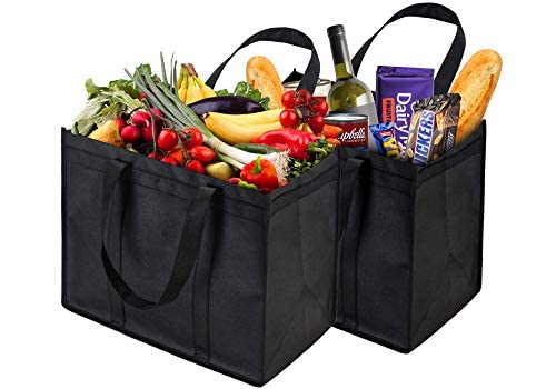 NZ home XL Reusable Grocery Shopping Bags, Heavy Duty Shopping Tote, Stands Upright, Foldable, Washable (Black 3 Pack)