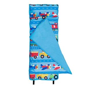 wildkin microfiber nap mat with reusable pillow for boys and girls, perfect for daycare and preschool toddler sleeping mat, soft cotton blend materials nap mat for kids (trains, planes, and trucks)