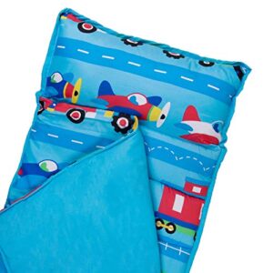 Wildkin Microfiber Nap Mat with Reusable Pillow for Boys and Girls, Perfect for Daycare and Preschool Toddler Sleeping Mat, Soft Cotton Blend Materials Nap Mat for Kids (Trains, Planes, and Trucks)