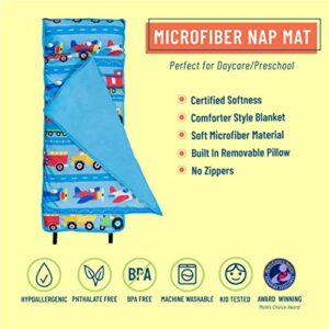 Wildkin Microfiber Nap Mat with Reusable Pillow for Boys and Girls, Perfect for Daycare and Preschool Toddler Sleeping Mat, Soft Cotton Blend Materials Nap Mat for Kids (Trains, Planes, and Trucks)