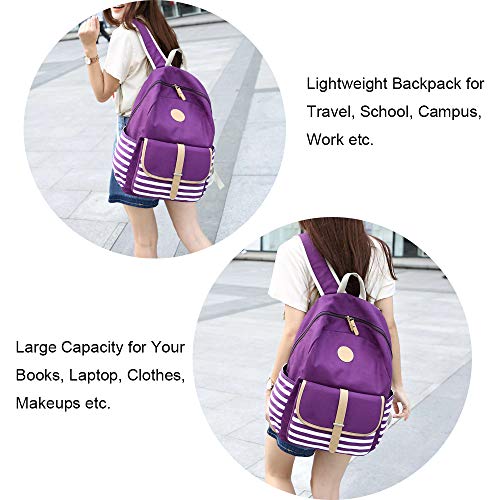 FLYMEI Cute Bookbags for Girls, Purple Canvas Backpack for Women, Teens Backpack for School, 15.6 Inch Laptop Backpack Lightweight Bookbag Casual Daypack for Travel