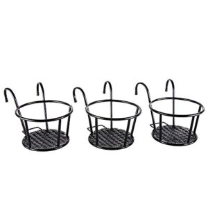howru iron art hanging baskets flower pot holder over the rail metal fence planters assemble - pack of 3 (black)