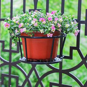 HowRU Iron Art Hanging Baskets Flower Pot Holder Over The Rail Metal Fence Planters Assemble - Pack of 3 (Black)