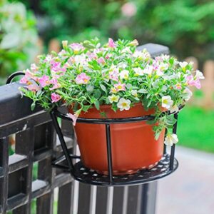 HowRU Iron Art Hanging Baskets Flower Pot Holder Over The Rail Metal Fence Planters Assemble - Pack of 3 (Black)