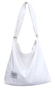 covelin women's retro large size canvas shoulder bag hobo crossbody handbag casual tote white