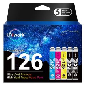 uniwork remanufactured ink cartridge replacement for epson 126 t126 use for workforce 435 520 545 635 645 wf-3520 wf-3530 wf-3540 wf-7010 wf-7510 wf-7520 stylus nx430 printer tray, 5 pack