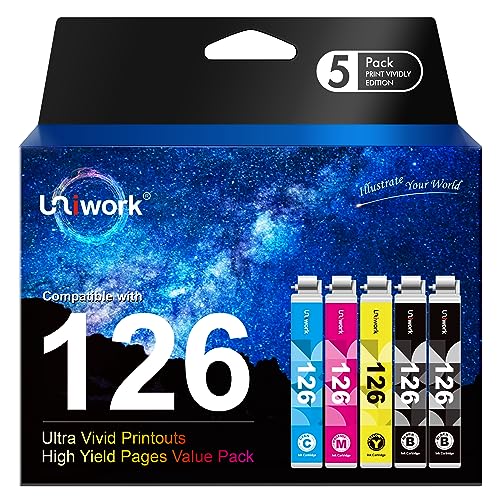 Uniwork Remanufactured Ink Cartridge Replacement for Epson 126 T126 use for Workforce 435 520 545 635 645 WF-3520 WF-3530 WF-3540 WF-7010 WF-7510 WF-7520 Stylus NX430 Printer Tray, 5 Pack