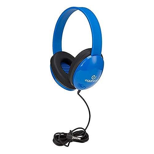 Egghead Heavy-Duty Kids' Headphones w/Tangle-Free Fabric Cord (Pack of 10) Blue, 3.5 mm Plug