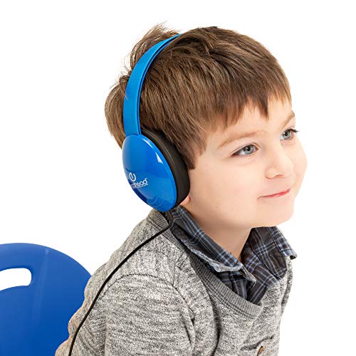 Egghead Heavy-Duty Kids' Headphones w/Tangle-Free Fabric Cord (Pack of 10) Blue, 3.5 mm Plug