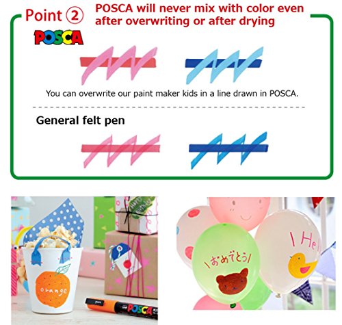 Uni POSCA Paint Marker Pen - Extra Fine Point - Non Alcohol - Odorless Water Resistant Pen Maker - Set of 14 (PC-1M12C & Gold & Silver) with Original Vinyl Pen case