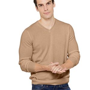 State Cashmere Essential V-Neck Sweater - Long Sleeve Pullover for Men Made with 100% Pure Cashmere Sourced from Inner Mongolia Goats - Soft, Lightweight & Versatile - (Camel, Large)