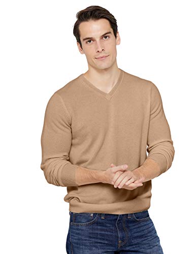 State Cashmere Essential V-Neck Sweater - Long Sleeve Pullover for Men Made with 100% Pure Cashmere Sourced from Inner Mongolia Goats - Soft, Lightweight & Versatile - (Camel, Large)