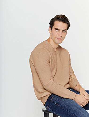 State Cashmere Essential V-Neck Sweater - Long Sleeve Pullover for Men Made with 100% Pure Cashmere Sourced from Inner Mongolia Goats - Soft, Lightweight & Versatile - (Camel, Large)