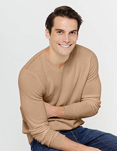 State Cashmere Essential V-Neck Sweater - Long Sleeve Pullover for Men Made with 100% Pure Cashmere Sourced from Inner Mongolia Goats - Soft, Lightweight & Versatile - (Camel, Large)