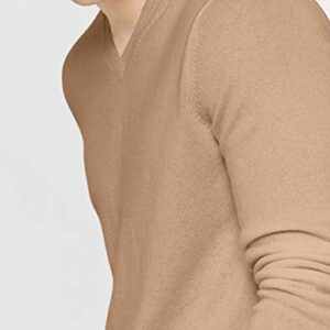 State Cashmere Essential V-Neck Sweater - Long Sleeve Pullover for Men Made with 100% Pure Cashmere Sourced from Inner Mongolia Goats - Soft, Lightweight & Versatile - (Camel, Large)