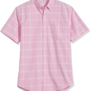 Amazon Essentials Men's Regular-Fit Short-Sleeve Pocket Oxford Shirt, Pink Windowpane, X-Large