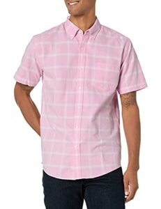 amazon essentials men's regular-fit short-sleeve pocket oxford shirt, pink windowpane, x-large