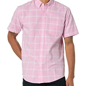 Amazon Essentials Men's Regular-Fit Short-Sleeve Pocket Oxford Shirt, Pink Windowpane, X-Large