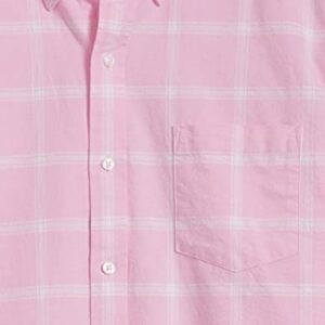 Amazon Essentials Men's Regular-Fit Short-Sleeve Pocket Oxford Shirt, Pink Windowpane, X-Large