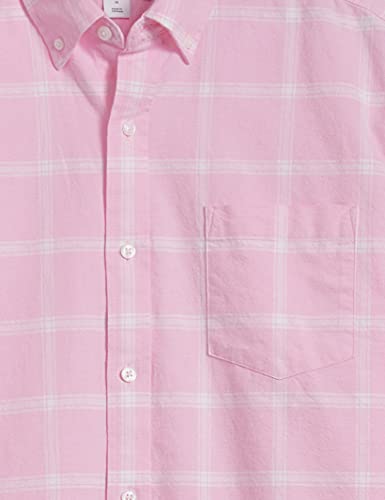 Amazon Essentials Men's Regular-Fit Short-Sleeve Pocket Oxford Shirt, Pink Windowpane, X-Large