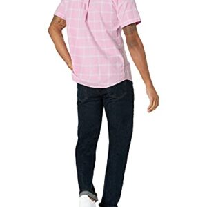 Amazon Essentials Men's Regular-Fit Short-Sleeve Pocket Oxford Shirt, Pink Windowpane, X-Large