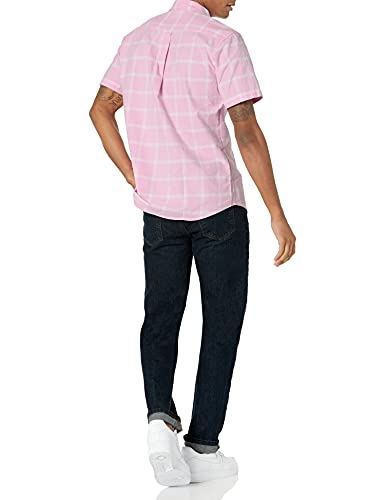 Amazon Essentials Men's Regular-Fit Short-Sleeve Pocket Oxford Shirt, Pink Windowpane, X-Large