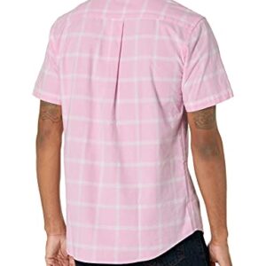 Amazon Essentials Men's Regular-Fit Short-Sleeve Pocket Oxford Shirt, Pink Windowpane, X-Large