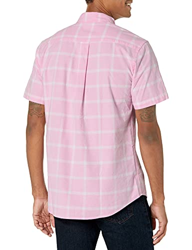 Amazon Essentials Men's Regular-Fit Short-Sleeve Pocket Oxford Shirt, Pink Windowpane, X-Large