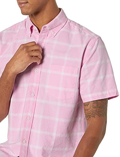 Amazon Essentials Men's Regular-Fit Short-Sleeve Pocket Oxford Shirt, Pink Windowpane, X-Large