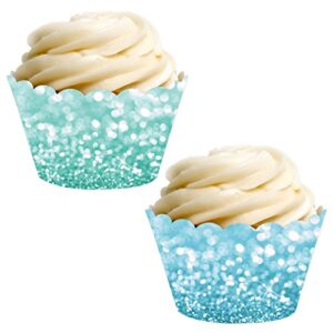andaz press party cupcake wrapper decorations, faux baby blue and aqua glitter, 24-pack, theme colored bulk cake supplies