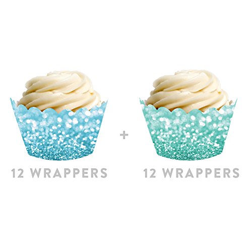 Andaz Press Party Cupcake Wrapper Decorations, Faux Baby Blue and Aqua Glitter, 24-Pack, Theme Colored Bulk Cake Supplies