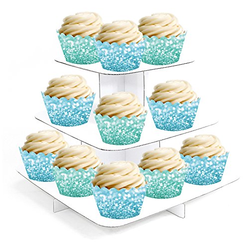 Andaz Press Party Cupcake Wrapper Decorations, Faux Baby Blue and Aqua Glitter, 24-Pack, Theme Colored Bulk Cake Supplies