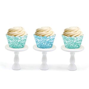 Andaz Press Party Cupcake Wrapper Decorations, Faux Baby Blue and Aqua Glitter, 24-Pack, Theme Colored Bulk Cake Supplies