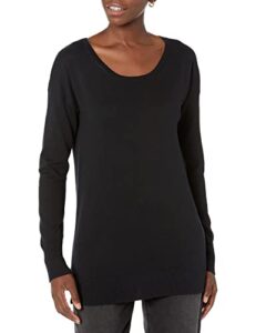 amazon essentials women's lightweight long-sleeve crew neck tunic sweater (available in plus size), black, large