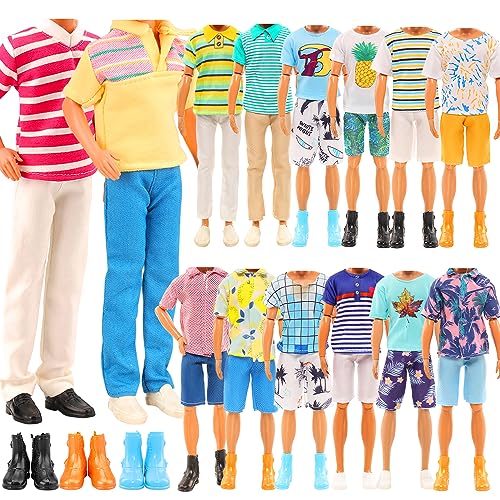 Miunana Lot 12 Items Doll Clothes for Boy Doll Include Random 4 pcs Casual Wear + 5 Pcs Dolls Pants +3 Shoes