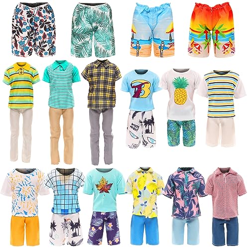 Miunana Lot 12 Items Doll Clothes for Boy Doll Include Random 4 pcs Casual Wear + 5 Pcs Dolls Pants +3 Shoes