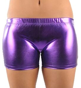 childrens pu wet look shiny hot pants girls stag disco party metallic shorts purple 5-6 years